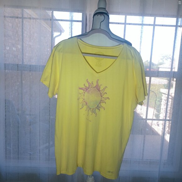 LIFE IS GOOD Classic Short Sleeve V-Neck Yellow "Shine On" Tee XL - Picture 1 of 8